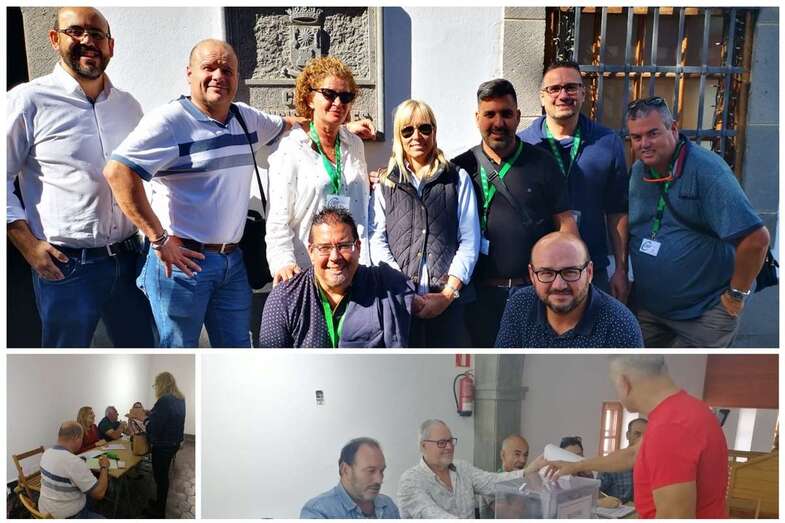 En la foto de arriba, componentes de CSIF y abajo mesas de las votaciones de las elecciones sindicales (Foto TA)